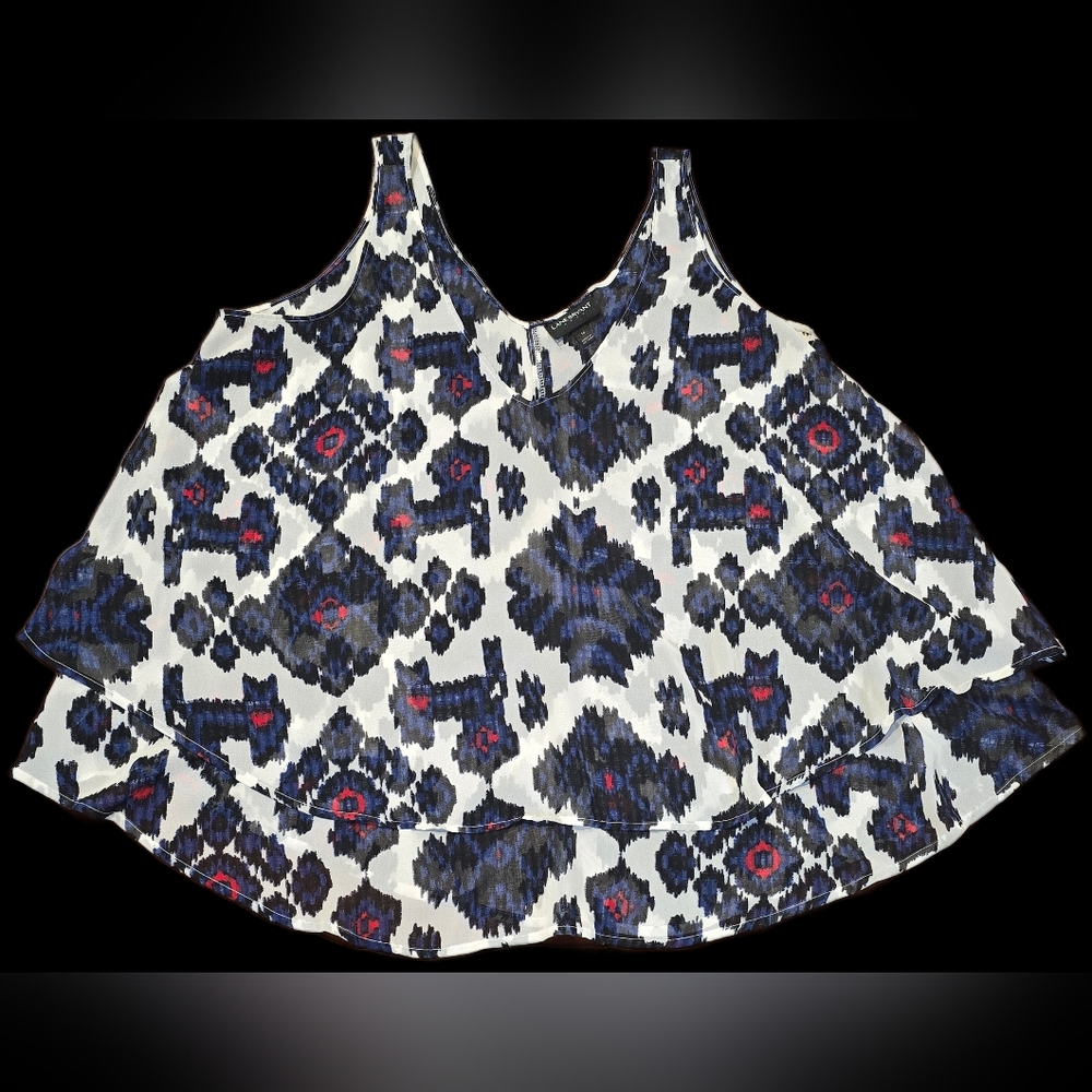 Lane Bryant SLeeveless Flowy Tiered top w/ a bold, ikat-inspired pattern Size 14